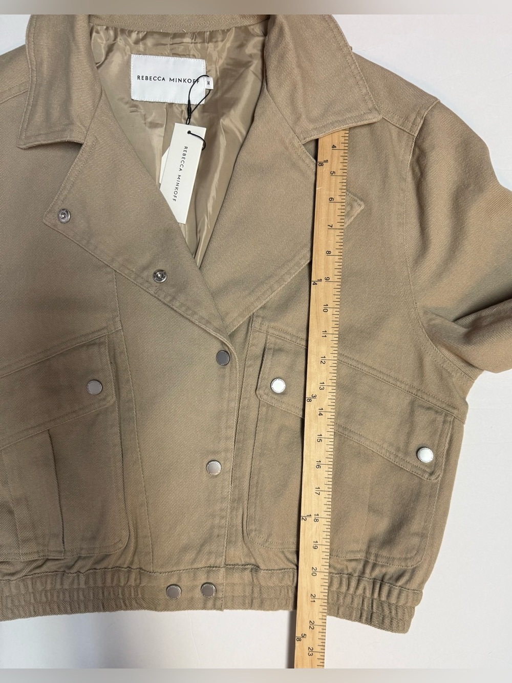 NWT Rebecca Minkoff collard snap cotton Beige Utility Jacket M - Picture 10 of 16